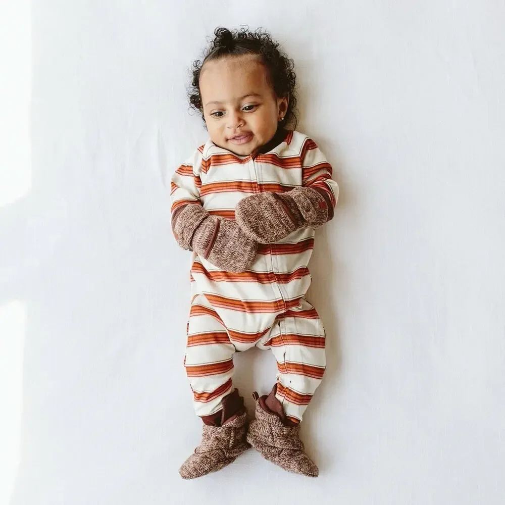 Goumi Knit Stay On Baby Mittens Size 3-6 Months Brown Organic Cotton Bamboo‎ NEW